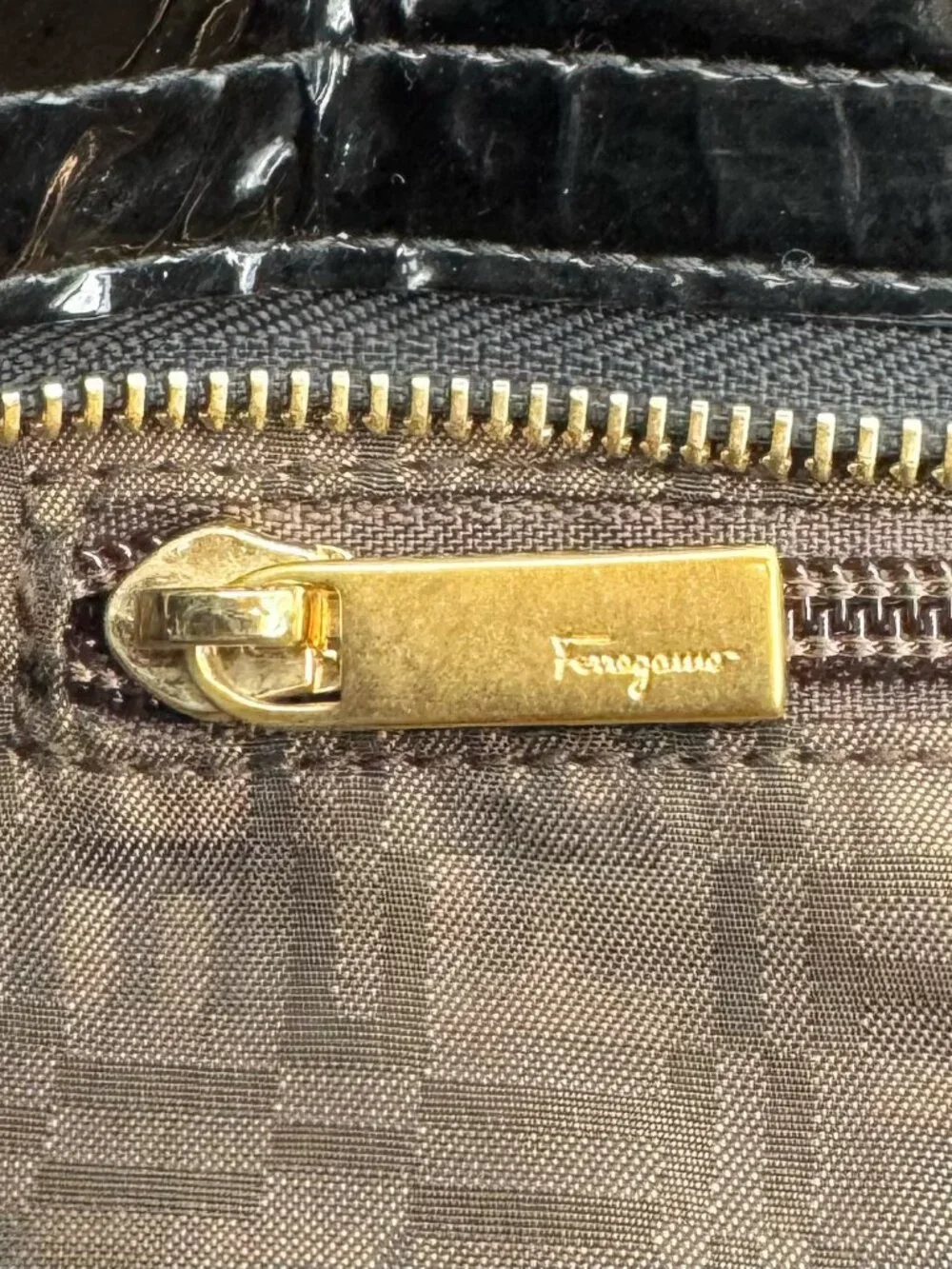 Salvatore Ferragamo Black Patent Leather Large Tote Shoulder Bag